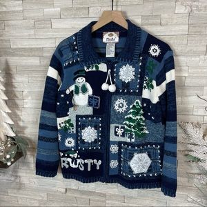 Vintage Tiara International Small Frost The Snowman Christmas Sweater Zip Up